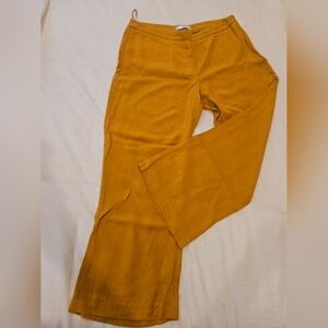 Mango Suit Pants In Yellow Ochre Color In Womens Size 8 - Satiny Feel Wide Leg.